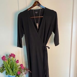 Eileen Fisher Wrap Dress Medium Organic Cotton Blk